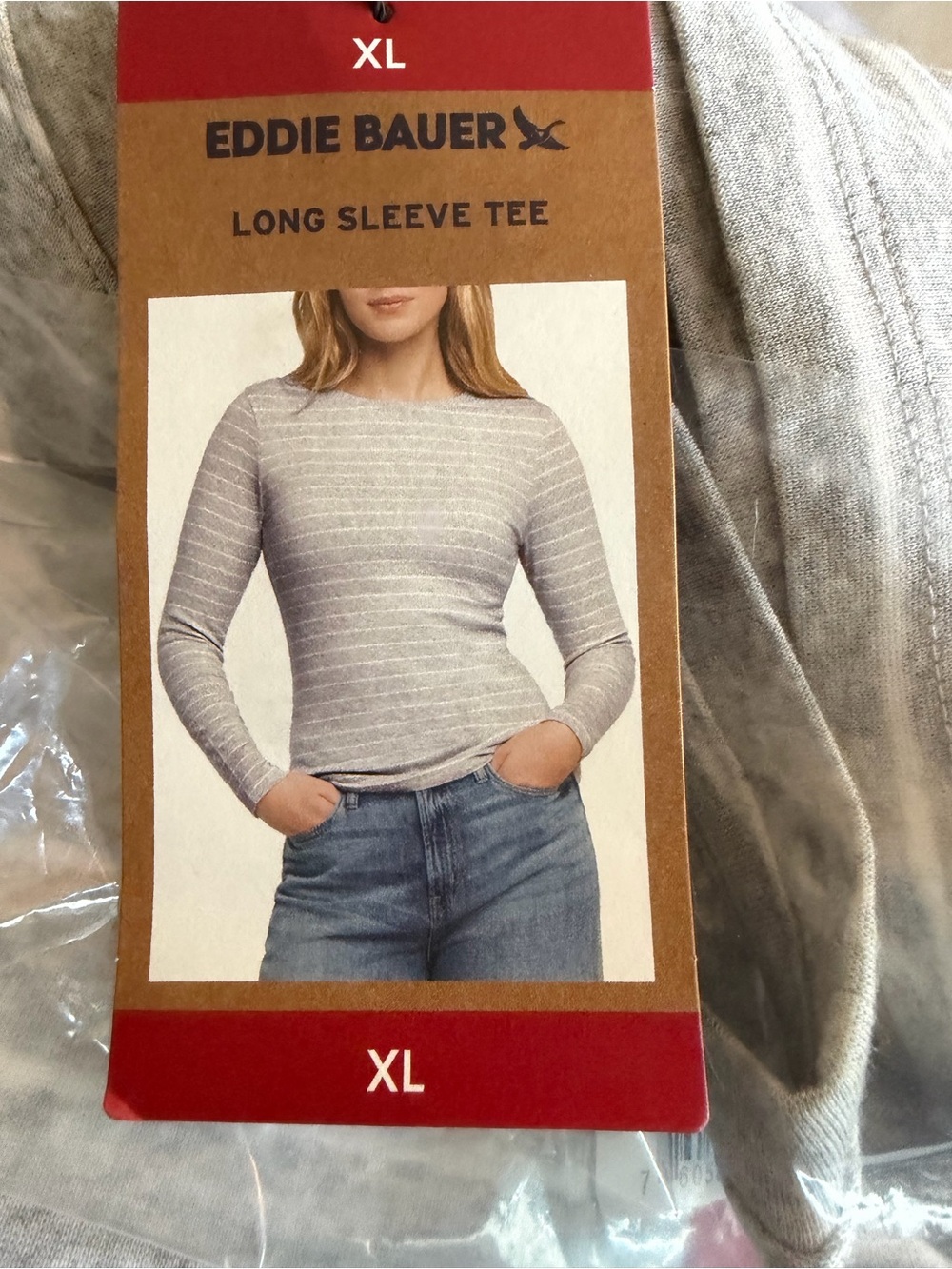 Eddie Bauer Light Gray Striped Long Sleeve Tee